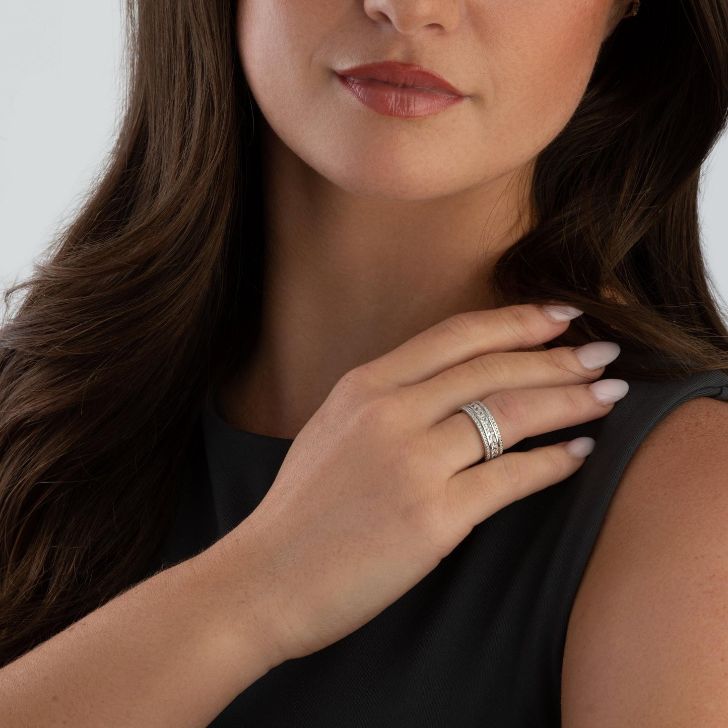 Silver CZ Triple Row Ring