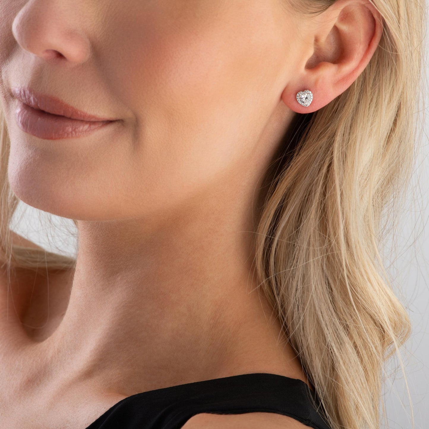 Heart CZ Halo Stud Earrings