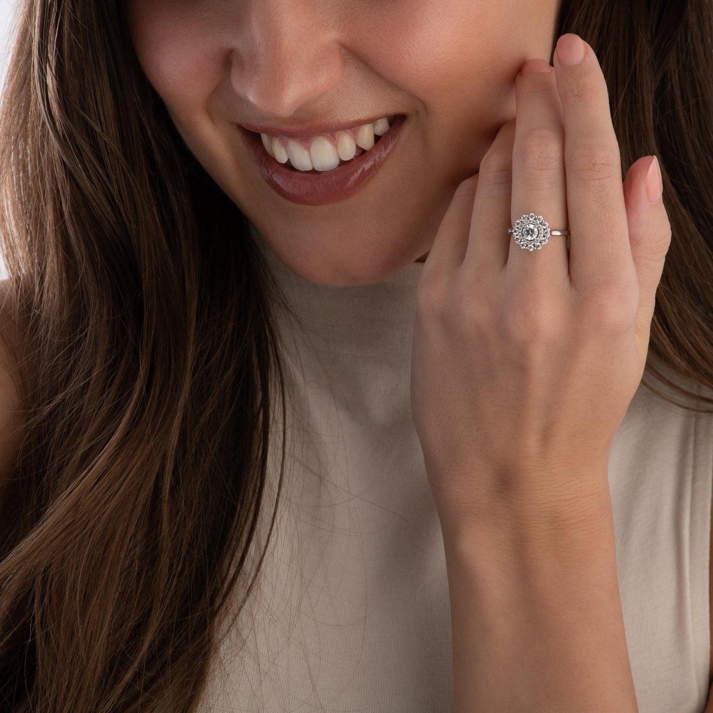 Silver CZ Double Halo Ring