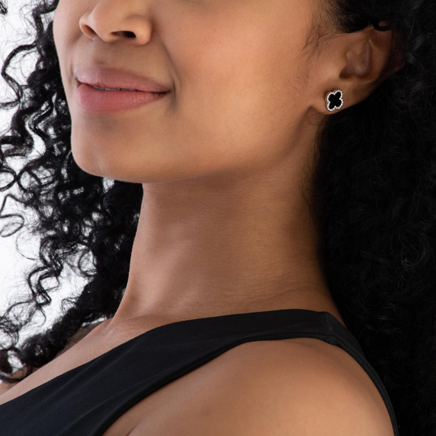 Silver CZ Onyx Clover Earrings