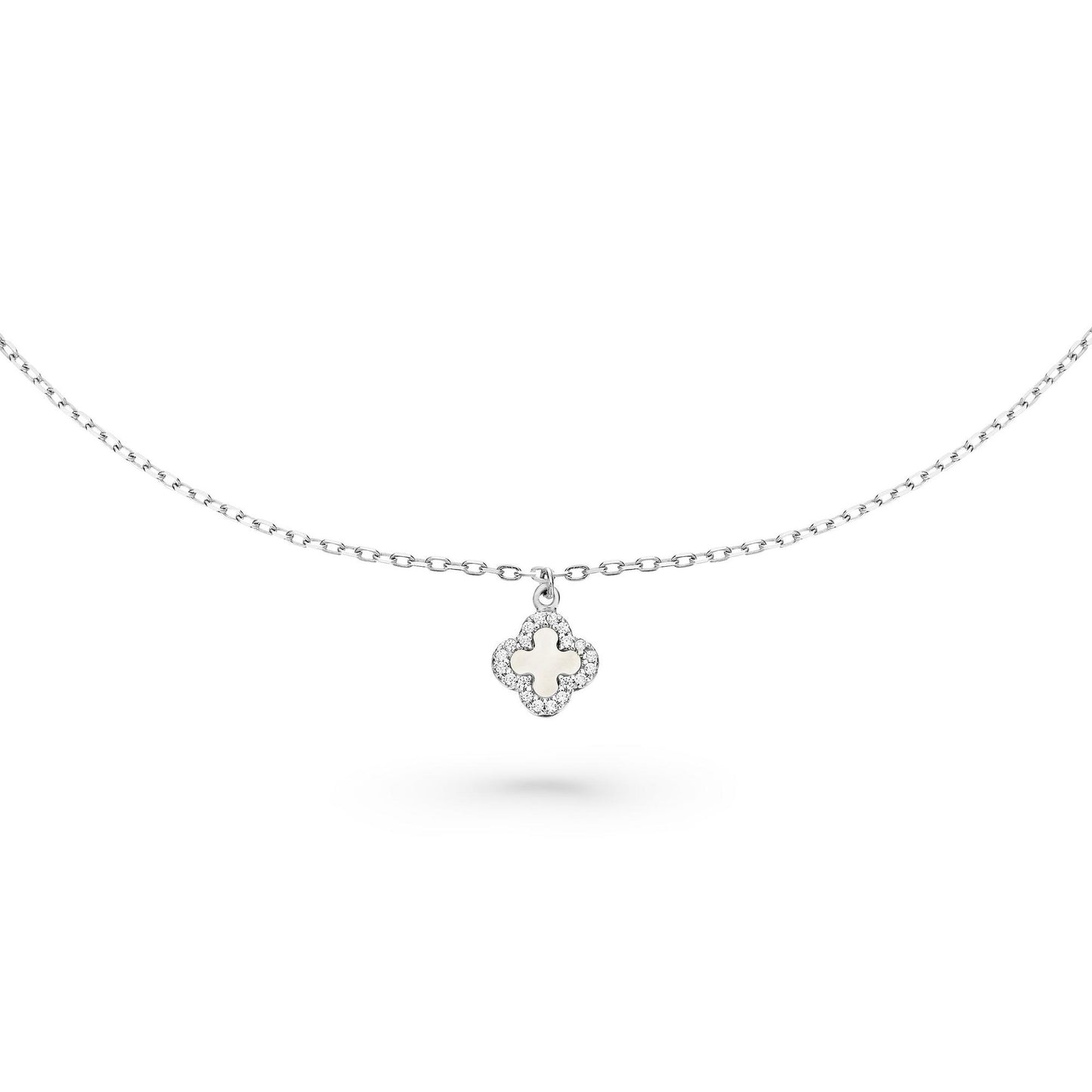 Silver CZ & Mother of Pearl Clover Anklet