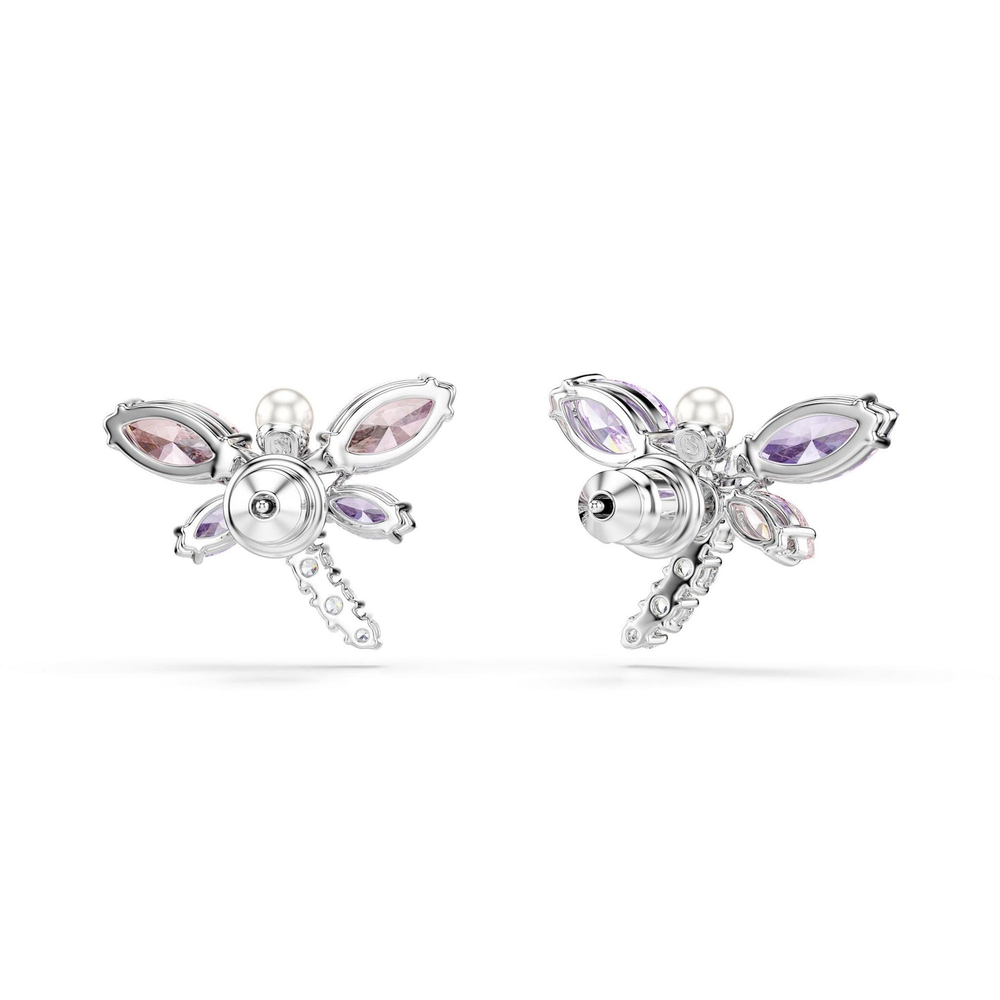 Silver Crystal Pearl and Cubic Zirconia Dragonfly Stud Earrings