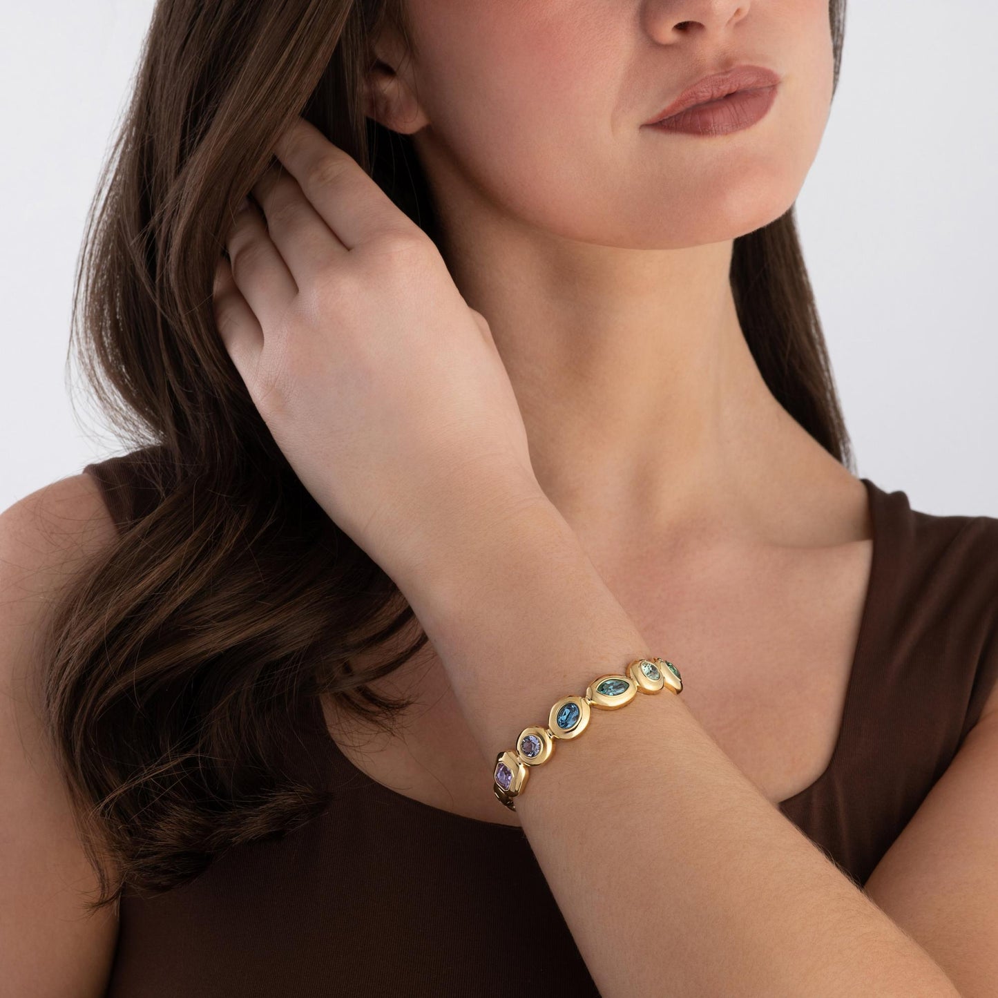 Gema Yellow Gold Tone Crystal Bangle