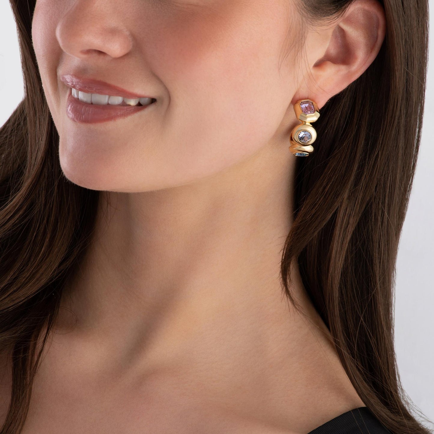 Gema Yellow Gold Tone Cubic Zirconia Hoop Earrings