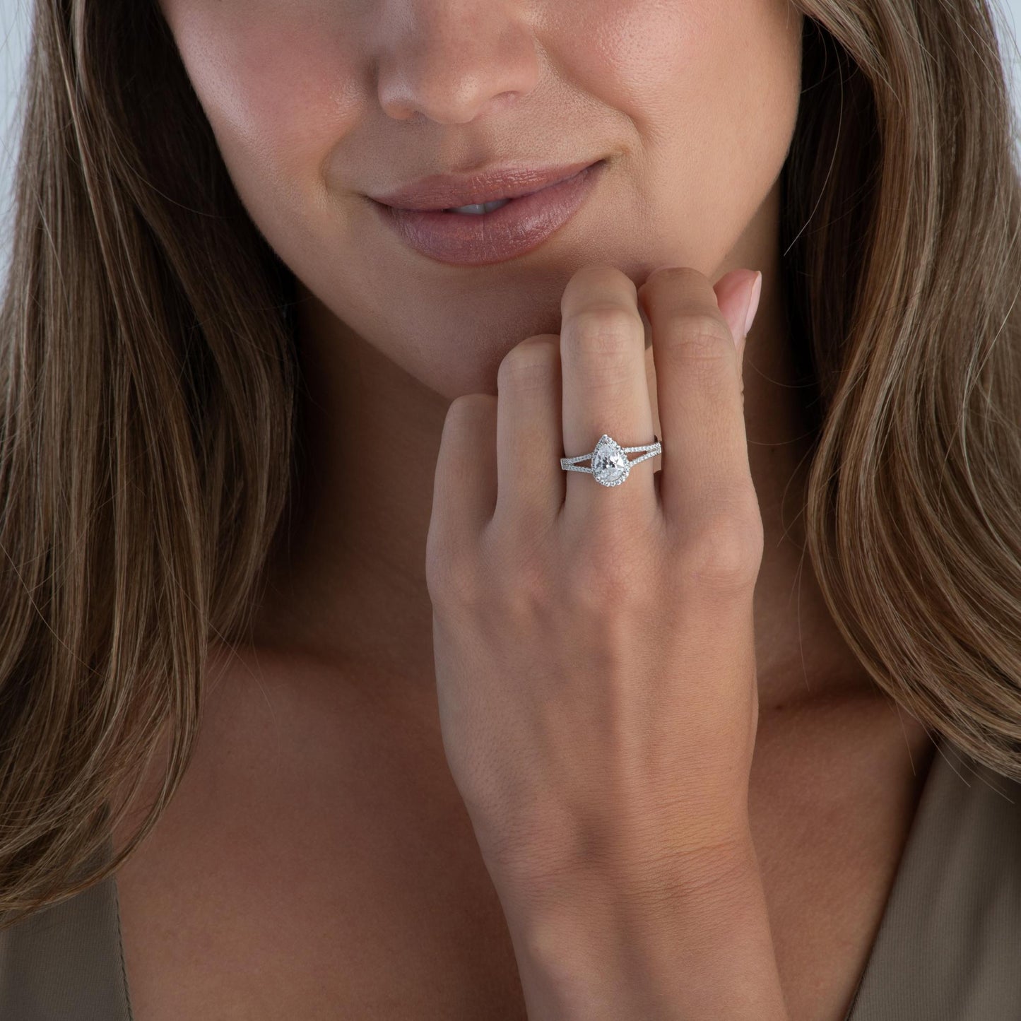 Silver CZ Pear Halo Ring