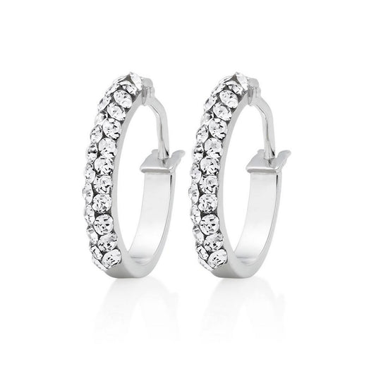 White Gold Crystal Hoop Earrings
