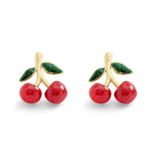 Gold Tone Cherry Stud Earrings