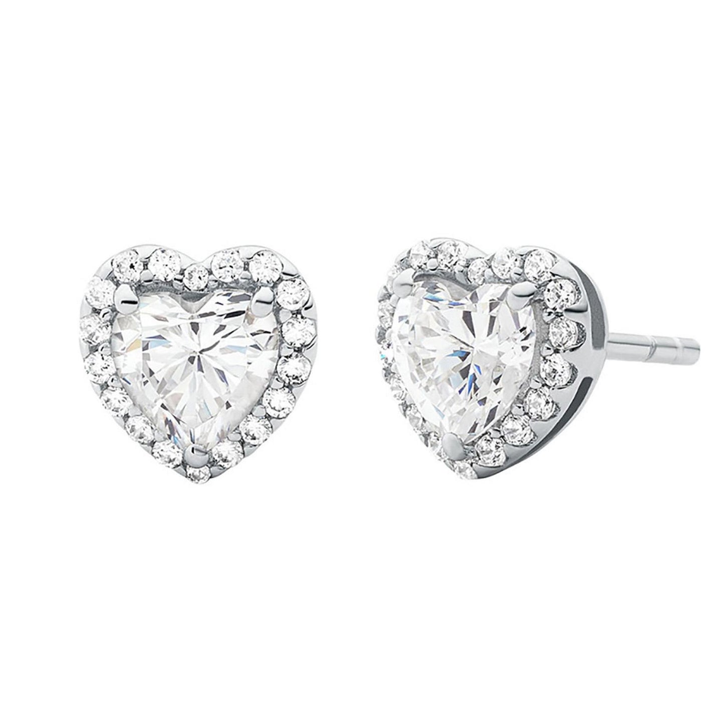 Heart CZ Halo Stud Earrings