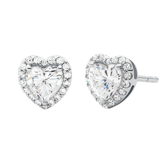Heart CZ Halo Stud Earrings