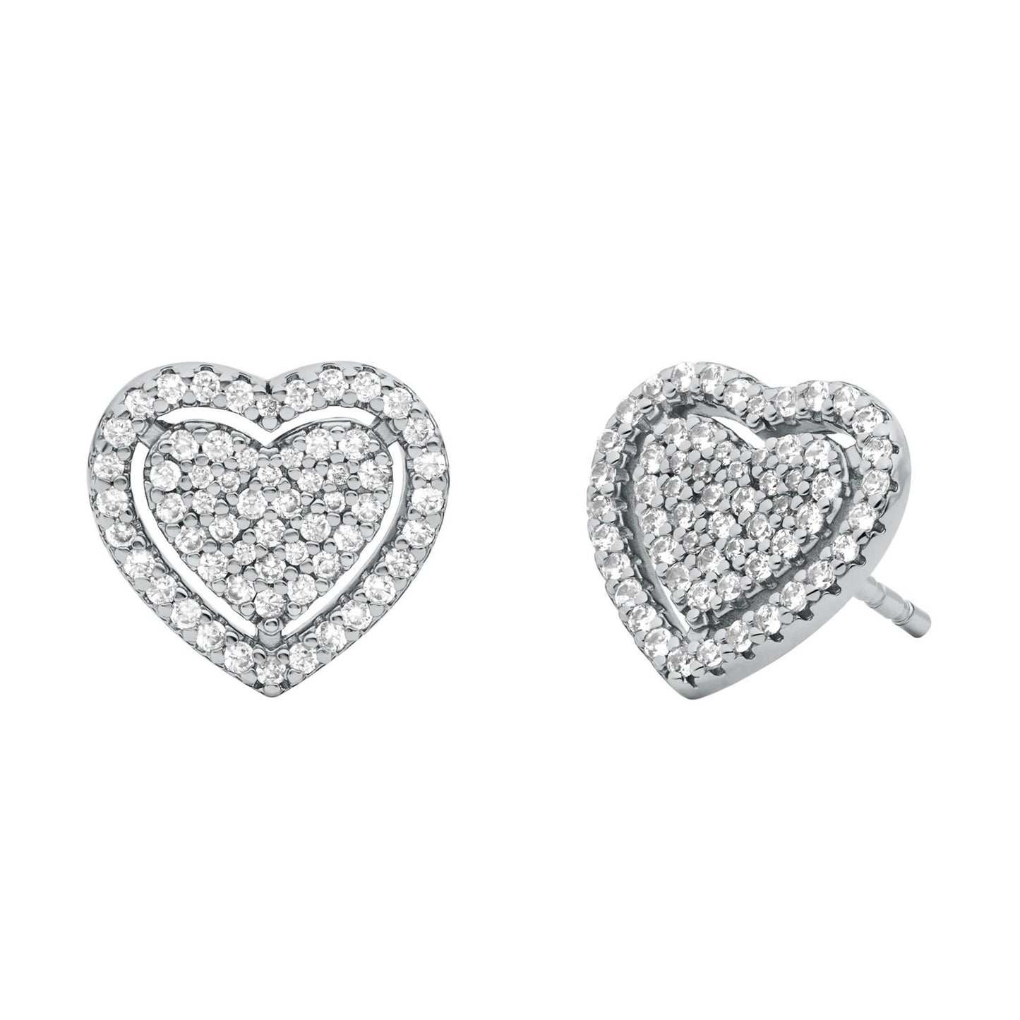 Silver Pavé Heart Stud Earrings