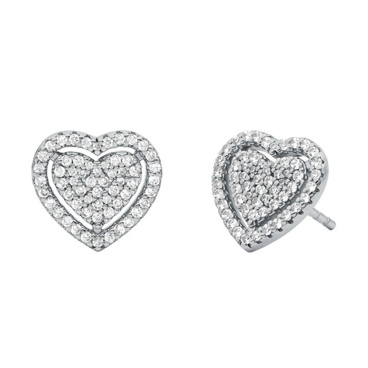 Silver Pavé Heart Stud Earrings