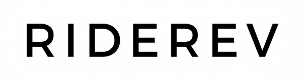 Black text 'RIDEREV' on a white background