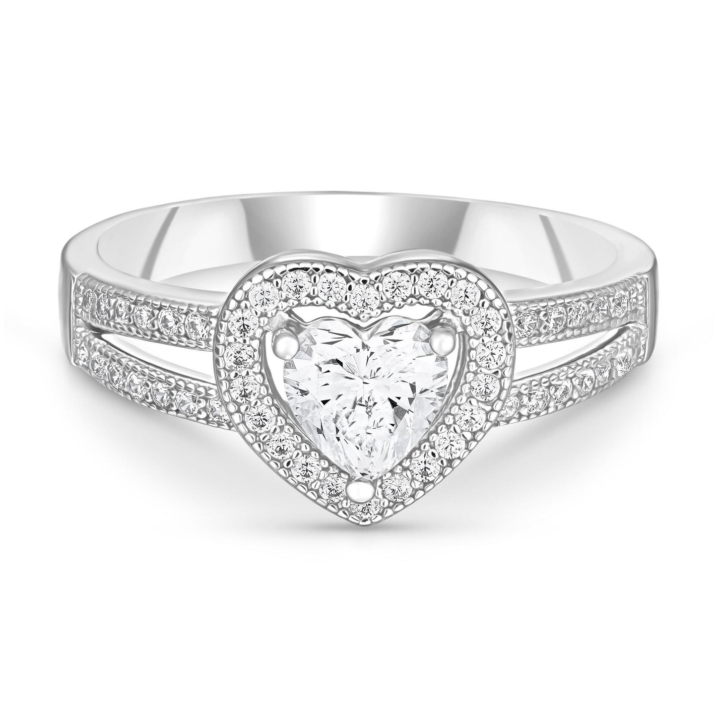 Silver CZ Heart Ring