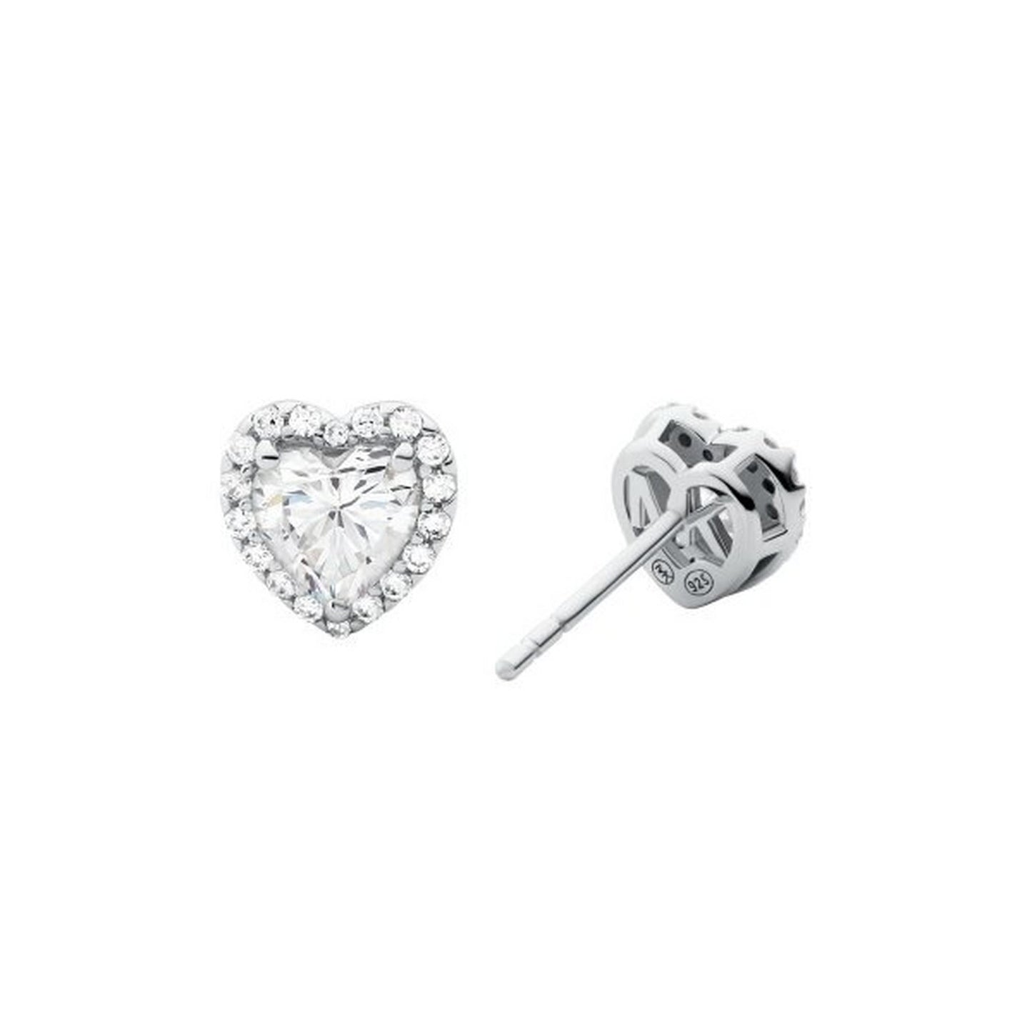 Heart CZ Halo Stud Earrings