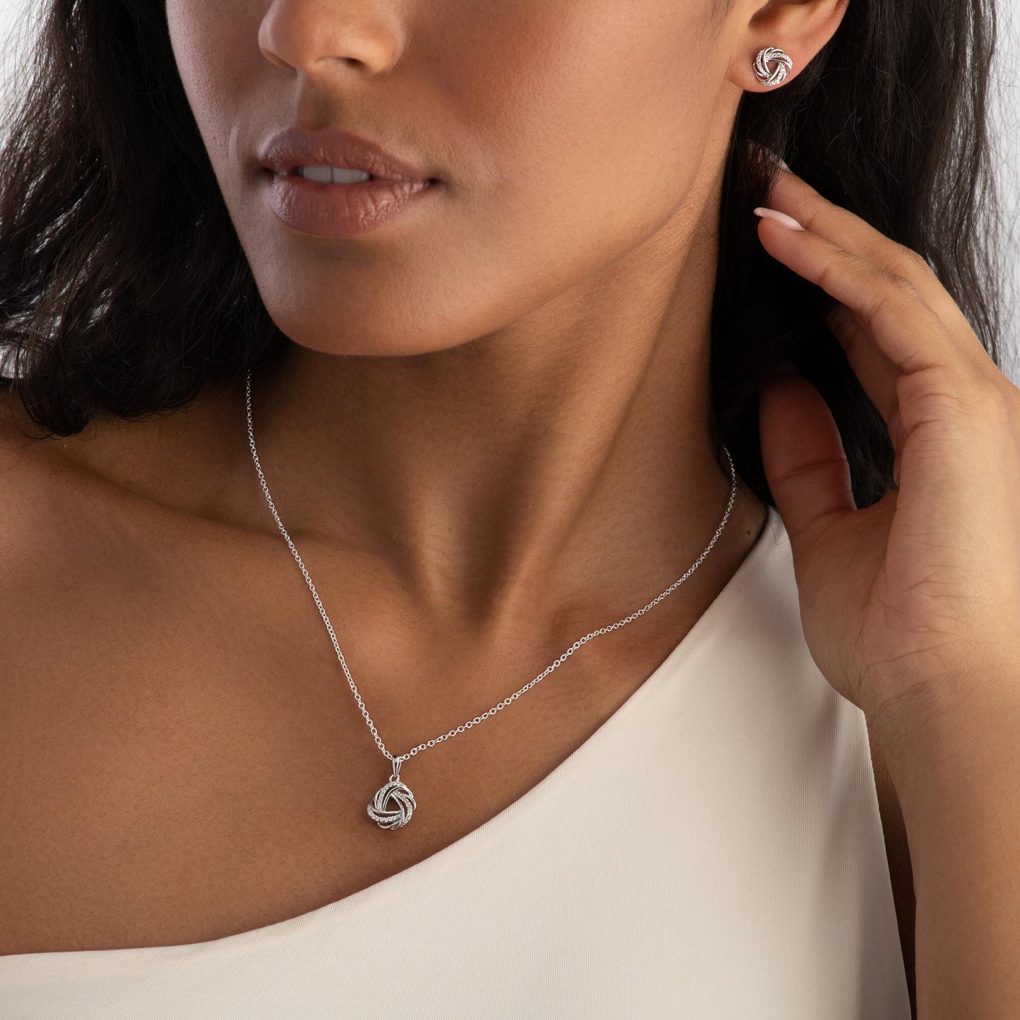 Silver CZ Knot Stud Earrings