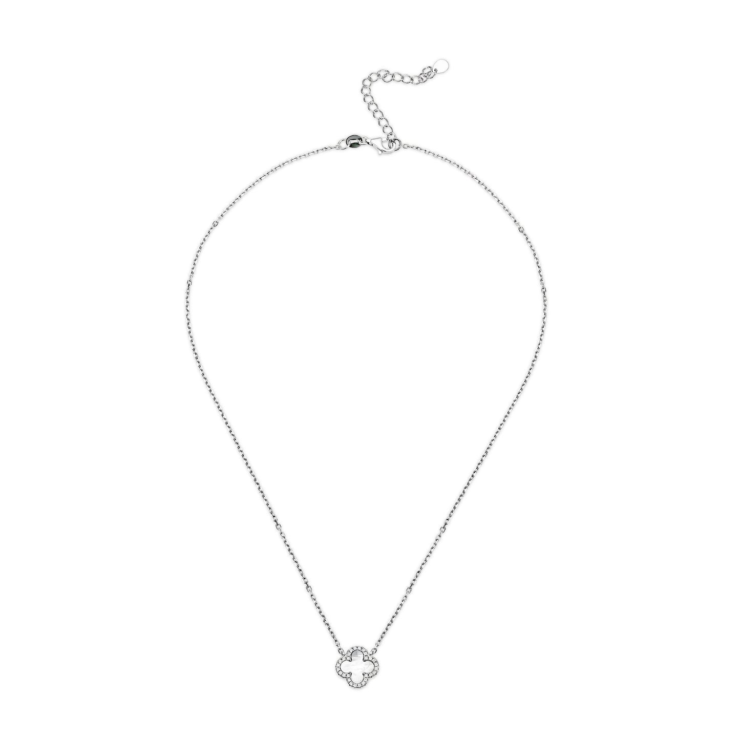 Silver CZ & Mother of Pearl Clover Necklace