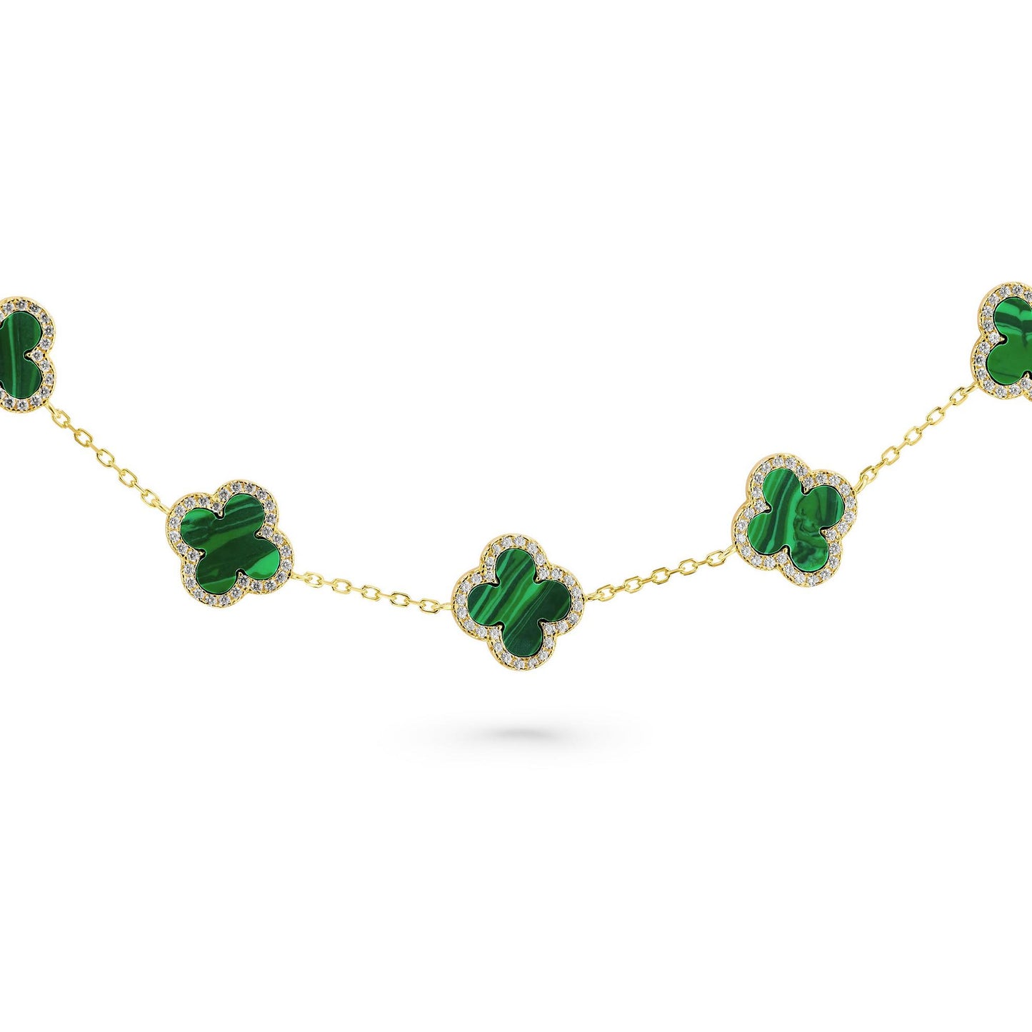 Gold Plated CZ Malachite Clover Bracelet