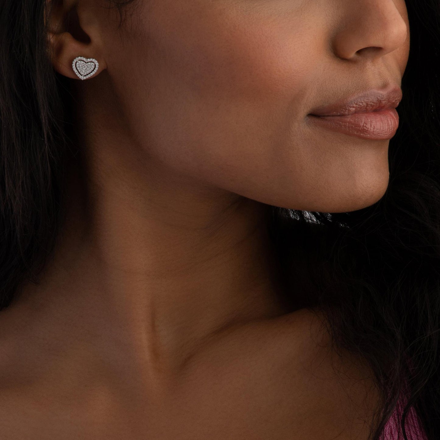 Silver Pavé Heart Stud Earrings