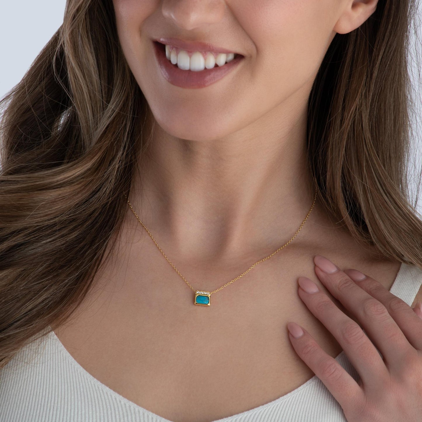 Astley Clarke Aurora Ridge 18ct Yellow Gold Vermeil Turquoise and White Sapphire Necklace