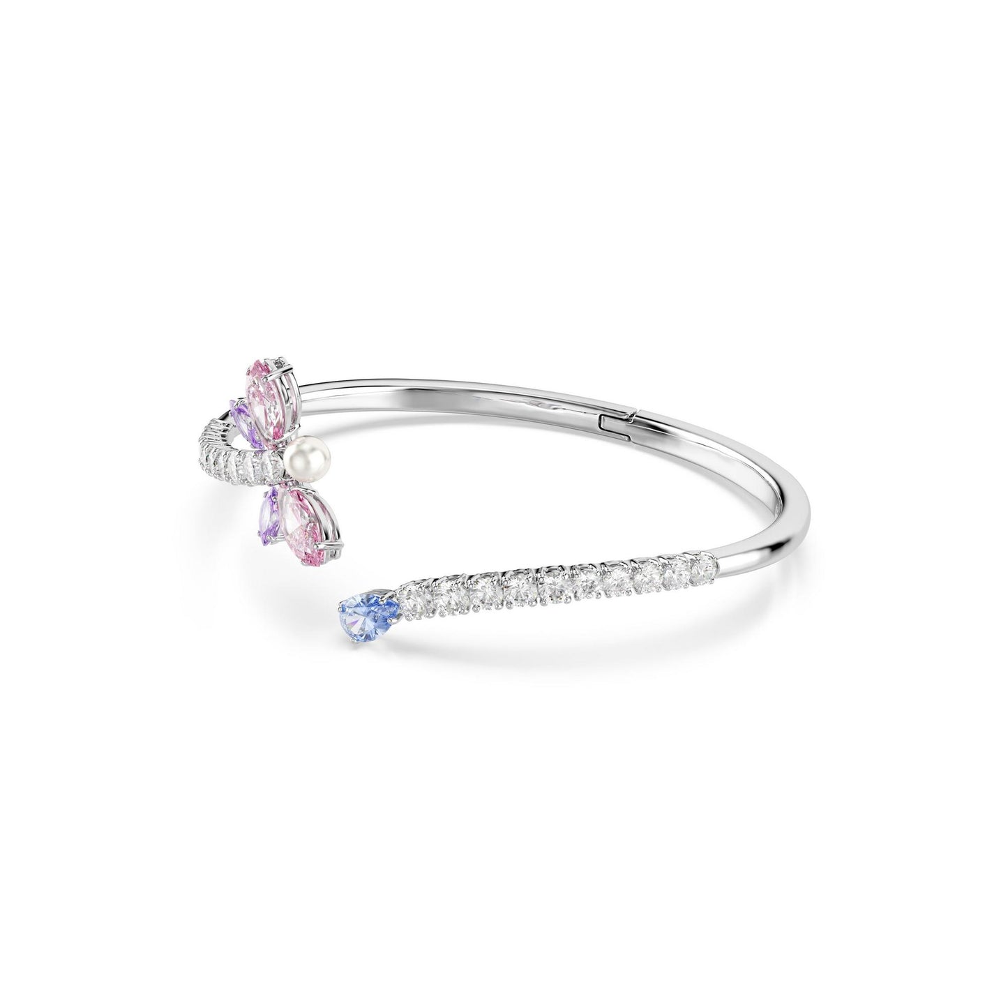 Silver Crystal Pearl and Cubic Zirconia Dragonfly Bangle