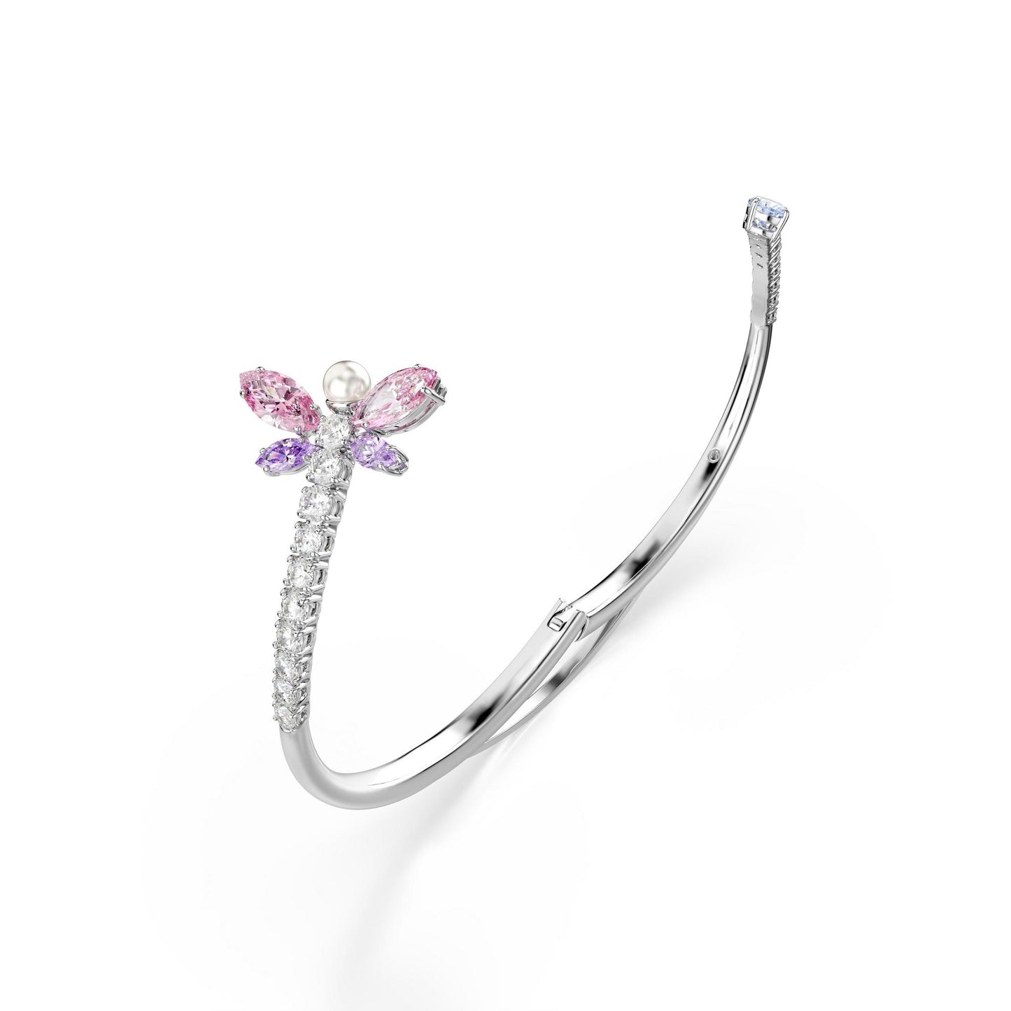 Silver Crystal Pearl and Cubic Zirconia Dragonfly Bangle