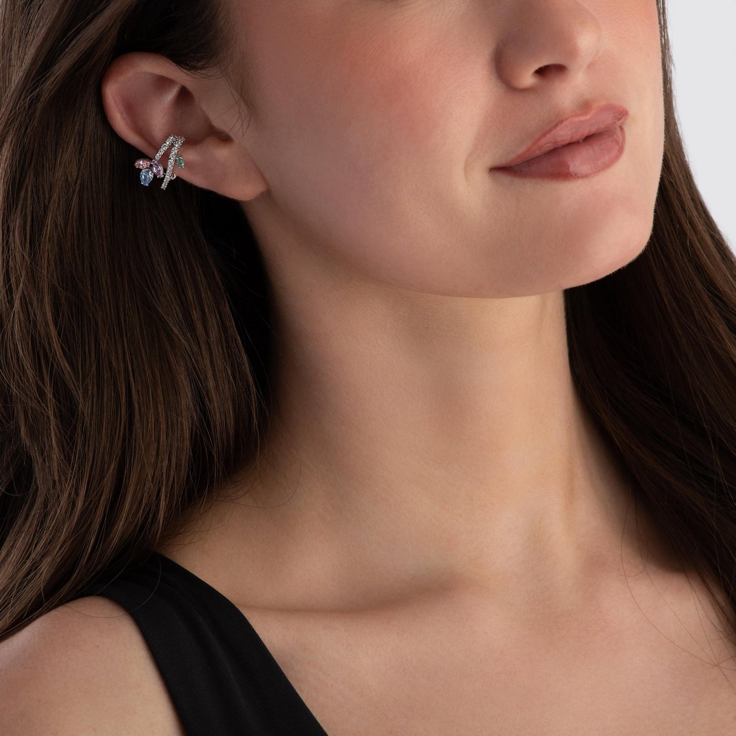 Silver Crystal Cuff Earrings