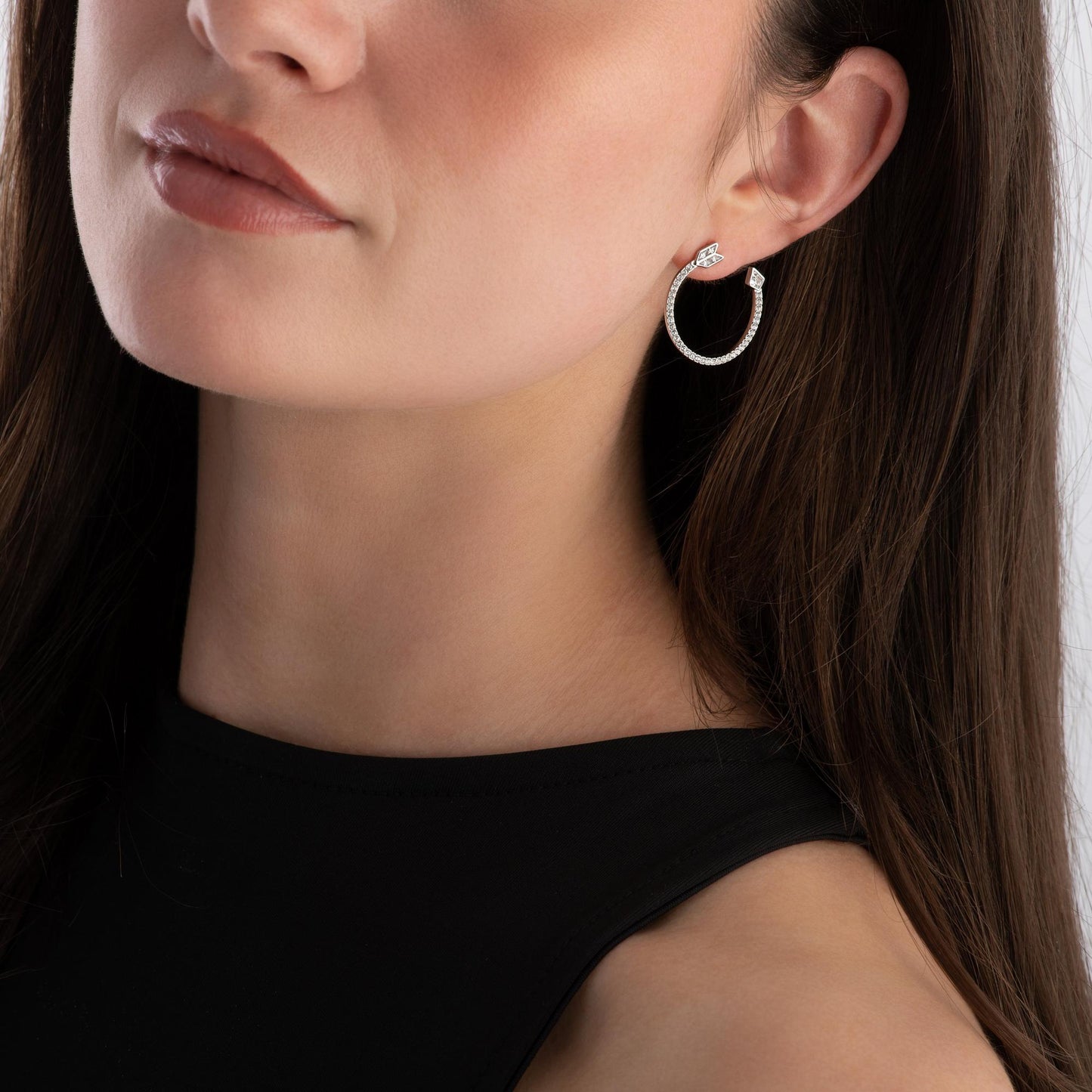 Idyllia White Gold Tone Crystal Arrow Hoop Earrings