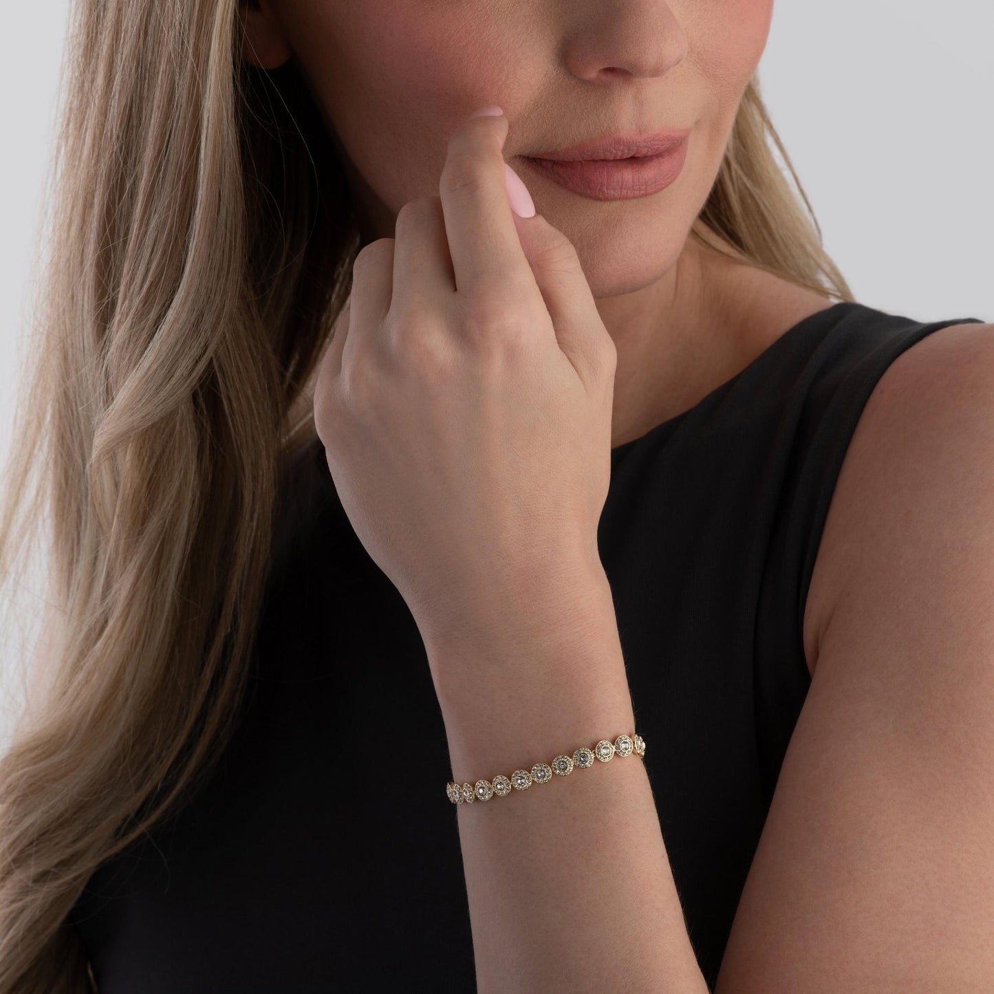 Una Yellow Gold Tone Crystal Halo Bracelet