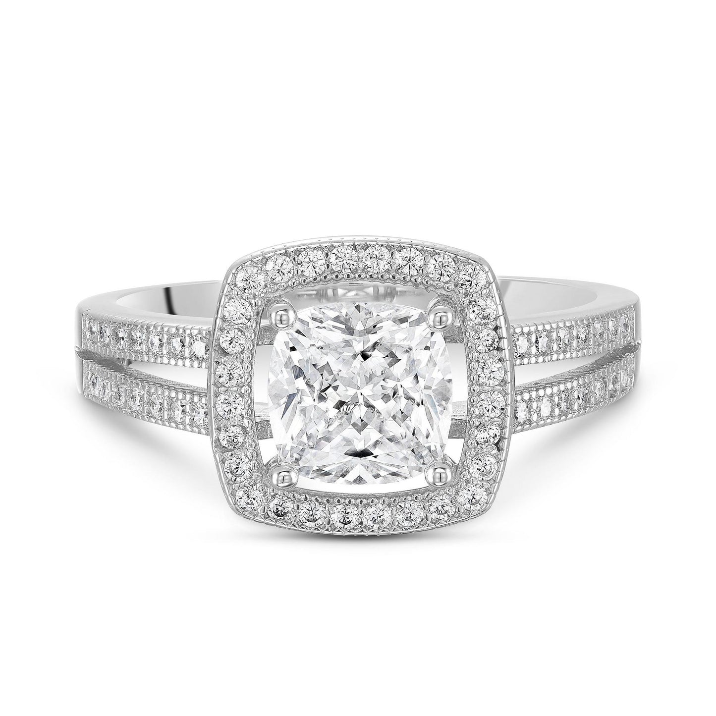 Silver CZ Halo Cluster Ring