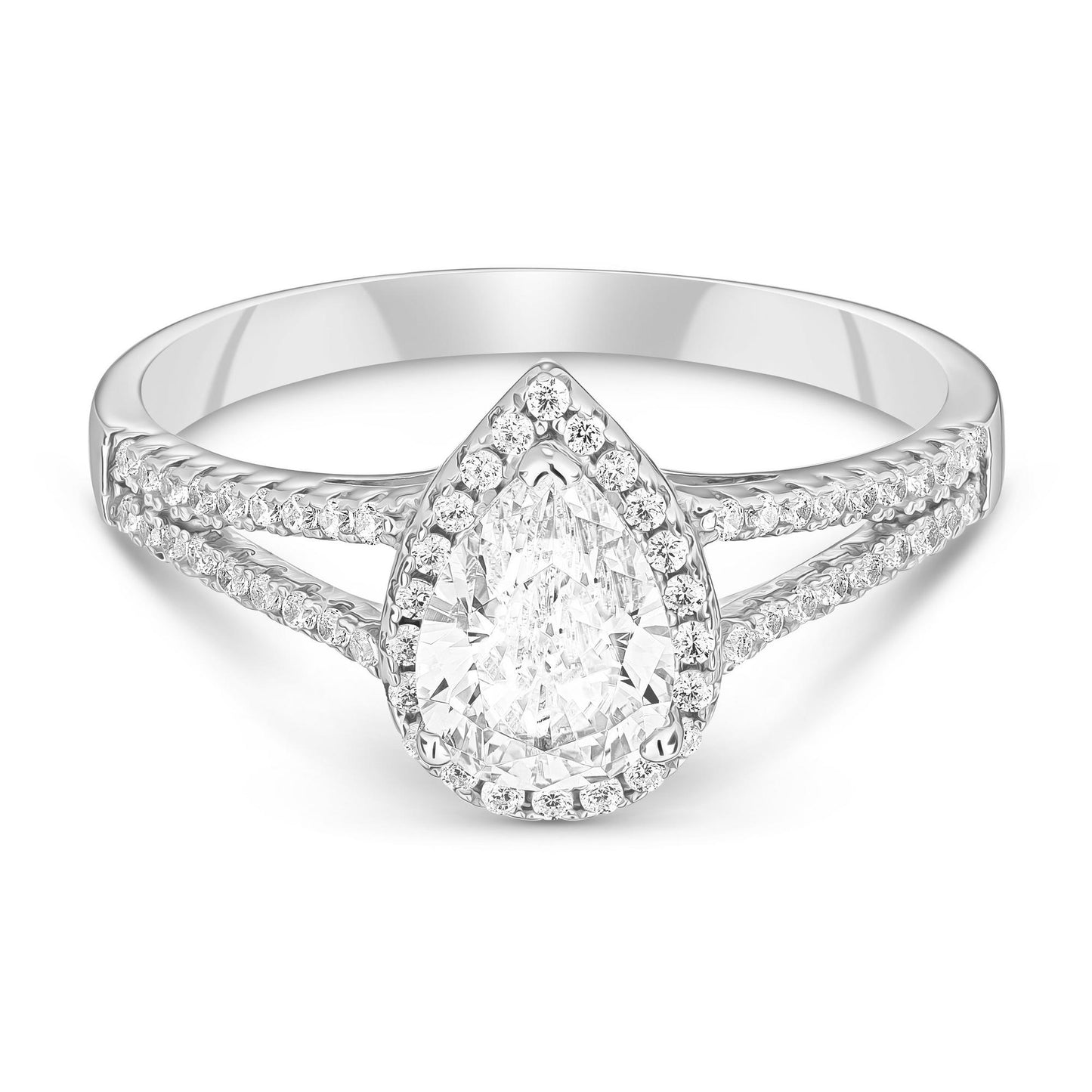 Silver CZ Pear Halo Ring