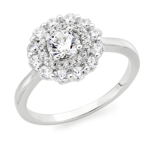 Silver CZ Double Halo Ring