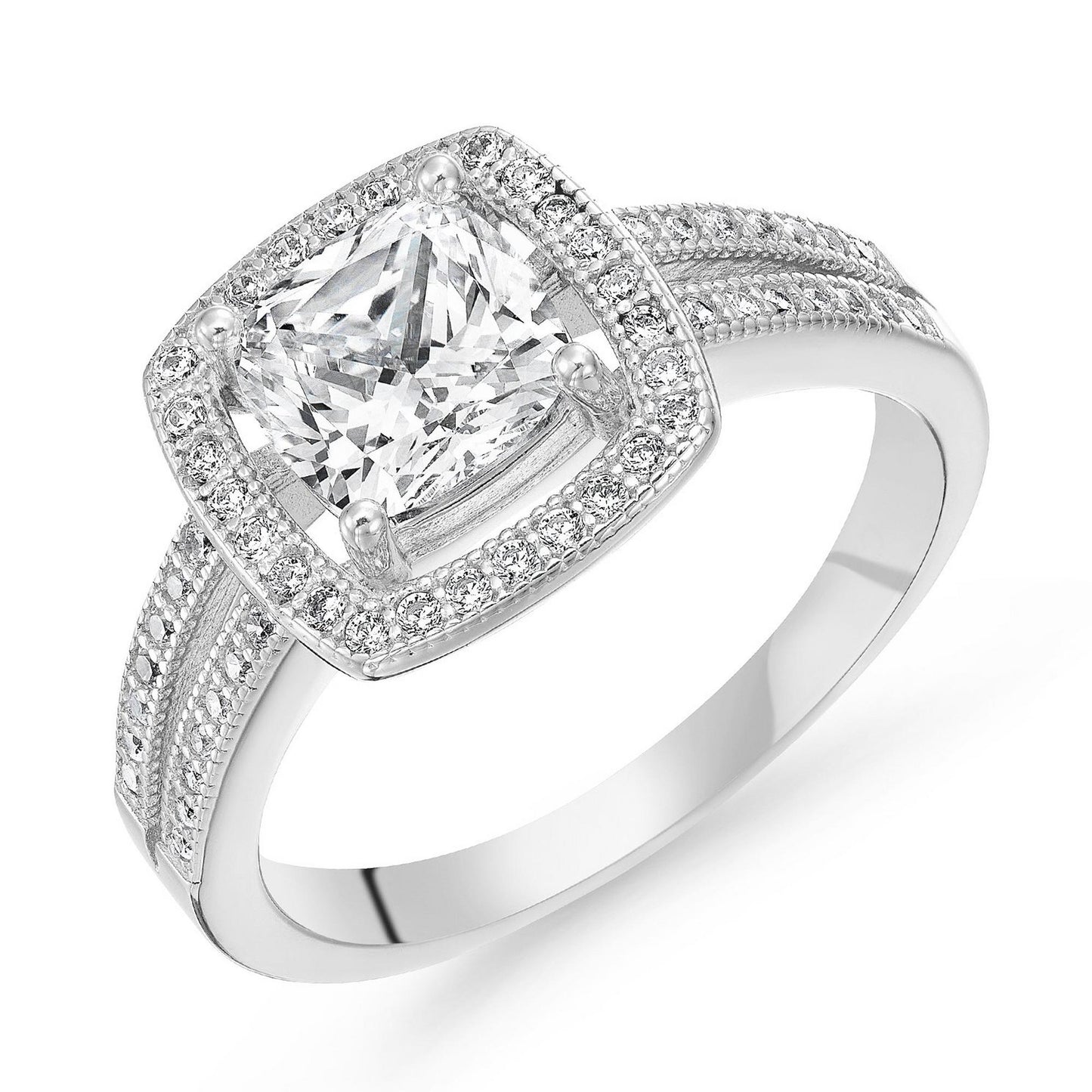 Silver CZ Halo Cluster Ring