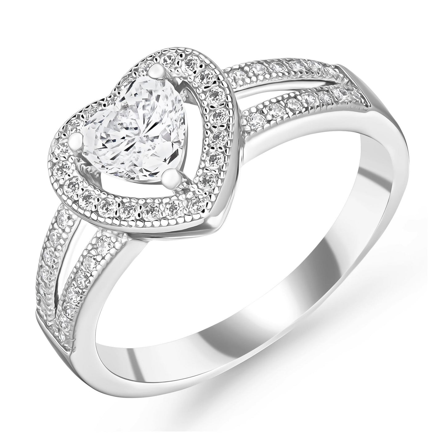Silver CZ Heart Ring