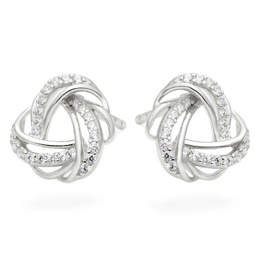 Silver CZ Knot Stud Earrings