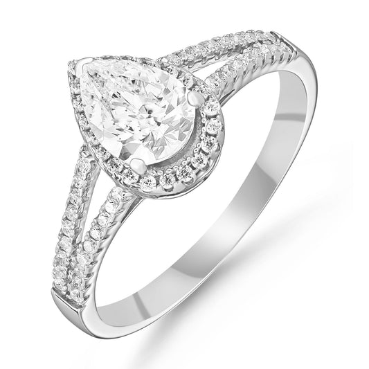 Silver CZ Pear Halo Ring