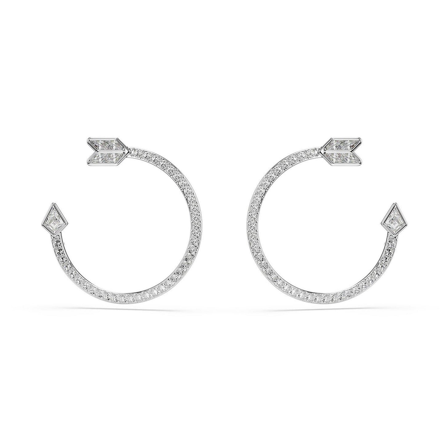 Idyllia White Gold Tone Crystal Arrow Hoop Earrings