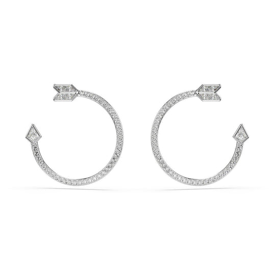 Idyllia White Gold Tone Crystal Arrow Hoop Earrings